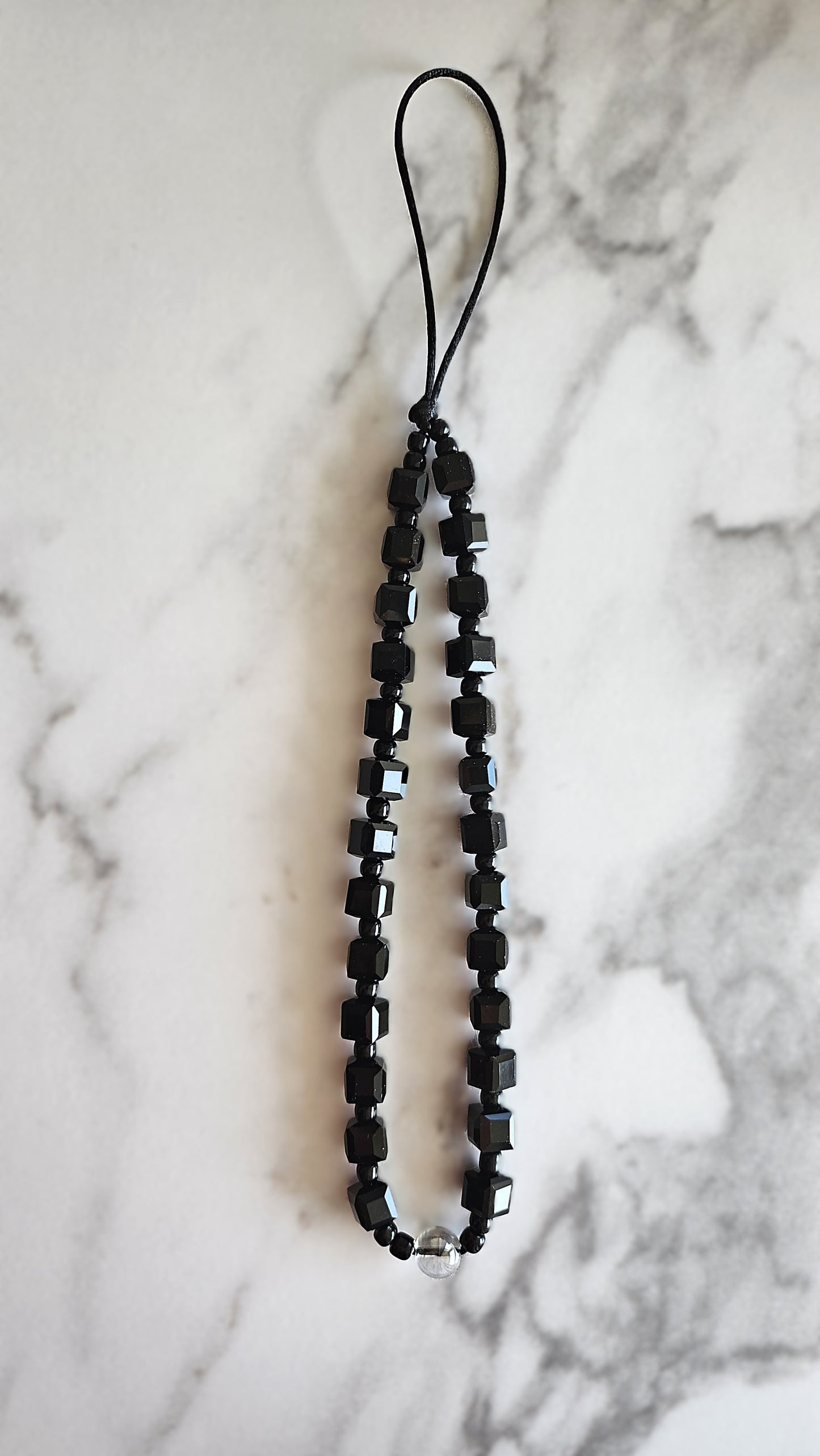 Luxe Crystal Cube Phone Strap/Charm - Jet Black