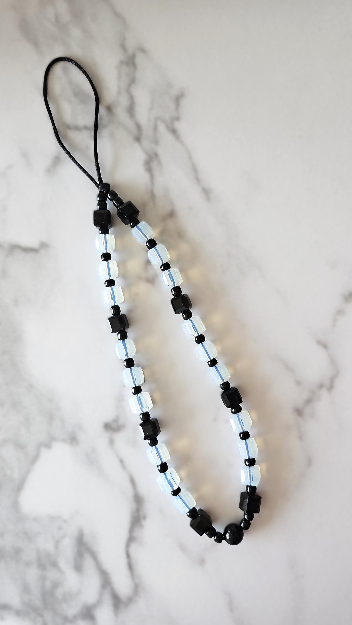 Luxe Crystal Cube Phone Strap/Charm - Opal n Jet