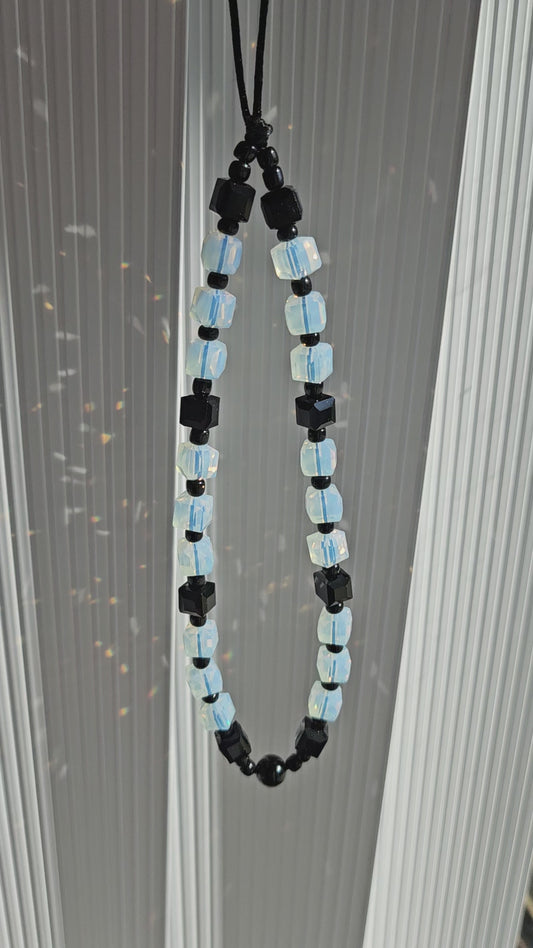 Luxe Crystal Cube Phone Strap/Charm - Opal n Jet